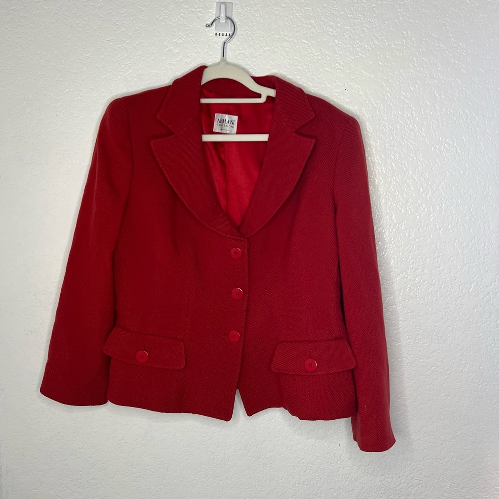 Armani Collezioni Blazer Women Virgin Wool Red Classic Italy Jacket Xl